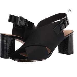 Donald Pliner Pyper Pump Heels Womens Size 8M‎ Black Fabric Chunky Croc Heels